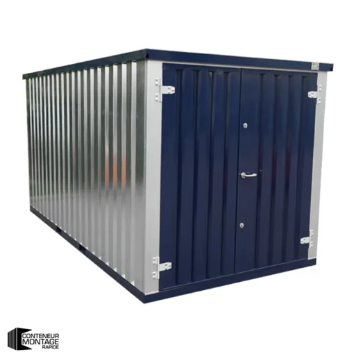FOCO® Conteneur 5 X 2 Mètres Démontable Bleu Acier  – Avec Double Porte Sur Le Côté 2 Mètres (Petit Côté)